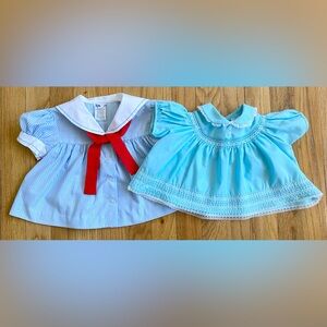 Vintage 80s Baby Girl's Dresses *18 Months* Set of 2 Smocked/Nautical Cotton